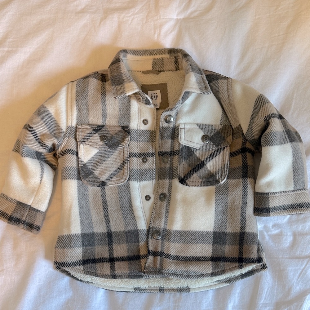 GAP Cream and Gray Sherpa-Lined Jacket